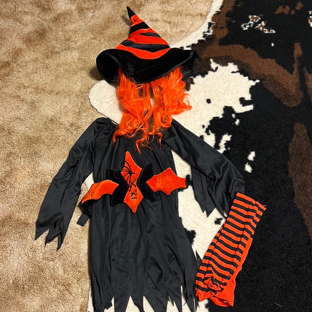 Rubie's girls small black and orange witch costume with wig